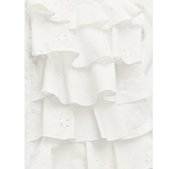 New - Zara white poplin dress embroidered ruffles dainty summer strapless - Picture 4 of 16